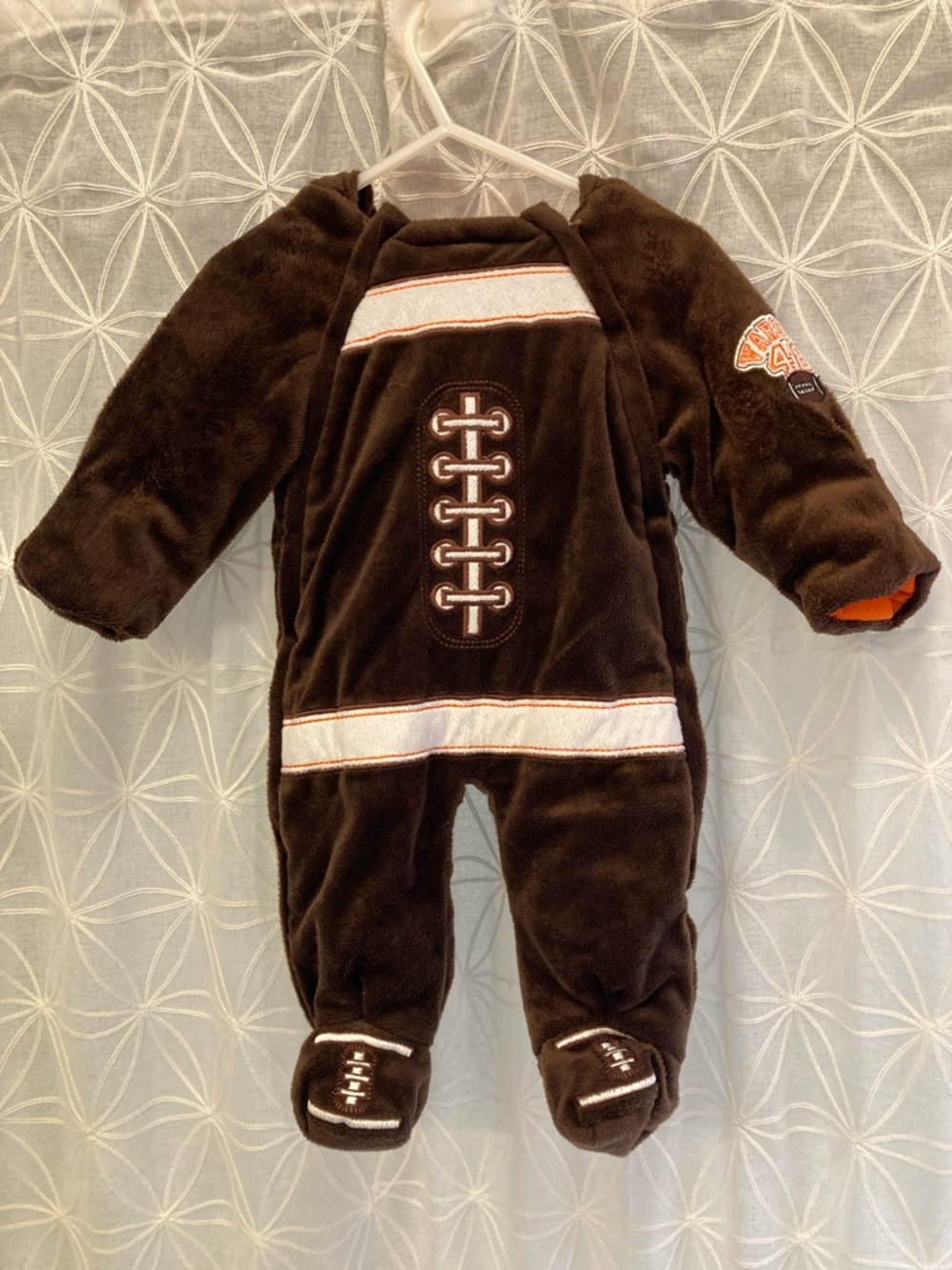 small wonders Brown Football Plush Footed One-Piece